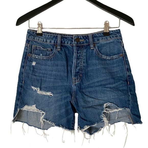 Hidden Jeans: Dark Wash High Rise Destoryed Denim Shorts - Picture 1 of 8
